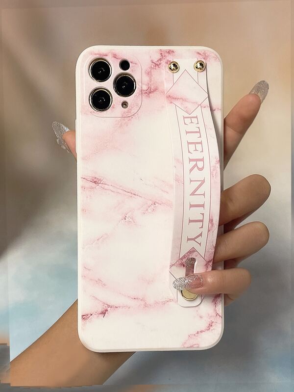 Marble Pattern Phone Case With Push Pull Hand Holder