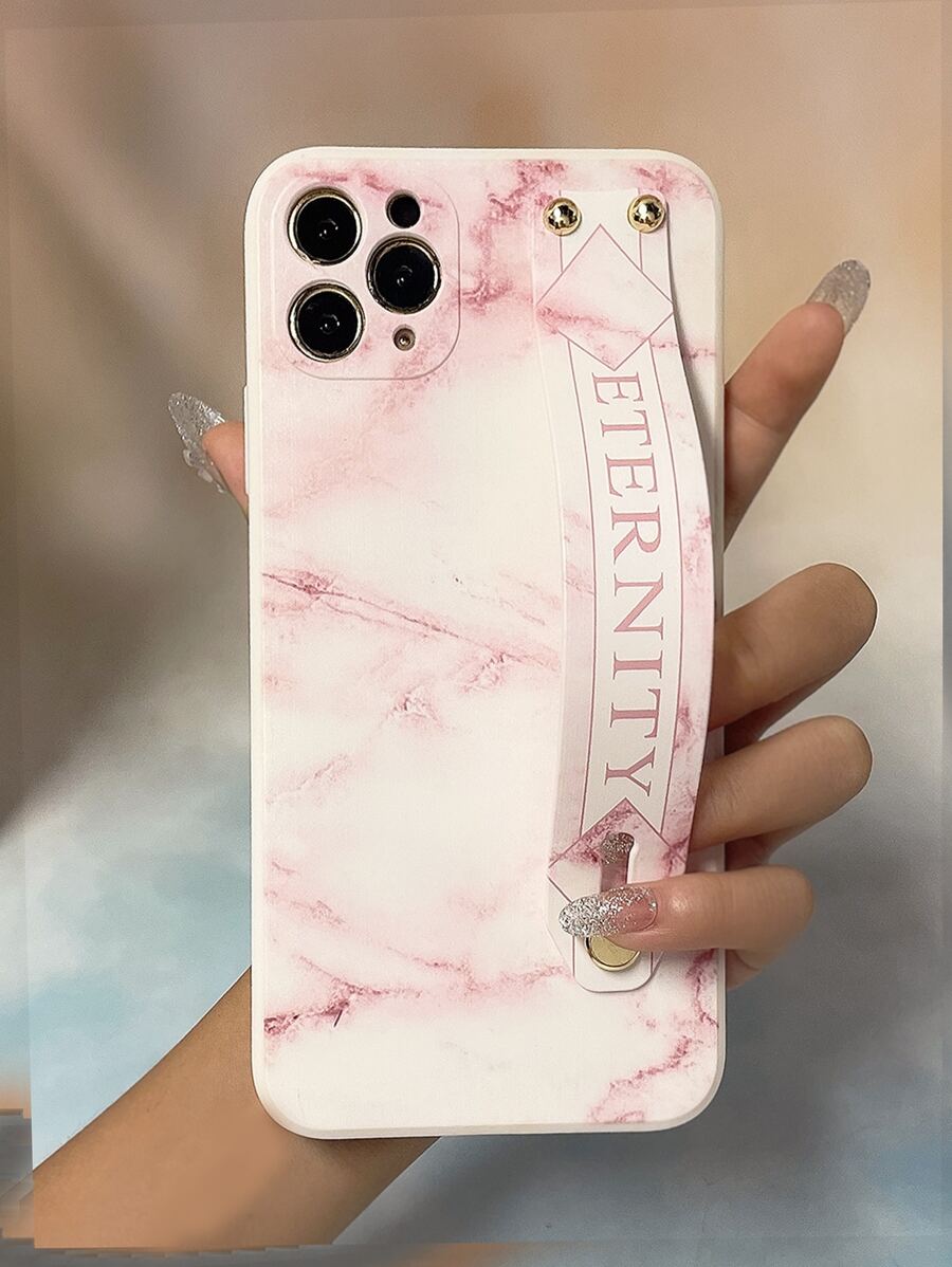 Marble Pattern Phone Case With Push Pull Hand Holder