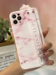 Marble Pattern Phone Case With Push Pull Hand Holder