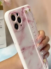 Marble Pattern Phone Case With Push Pull Hand Holder