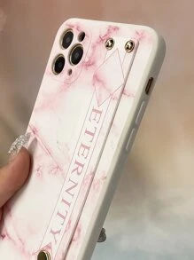 Marble Pattern Phone Case With Push Pull Hand Holder