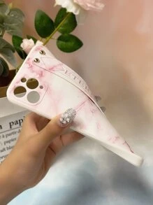 Marble Pattern Phone Case With Push Pull Hand Holder