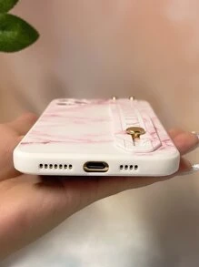 Marble Pattern Phone Case With Push Pull Hand Holder
