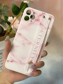 Marble Pattern Phone Case With Push Pull Hand Holder