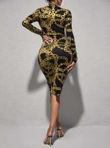 SHEIN SXY Chain Print Bodycon Dress - Multicolor - View 2