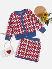 Áo len hai dây bé gái Nút phía trước Hoạt hình Khối Màu Giải trí - Nhiều màu - Xem 1