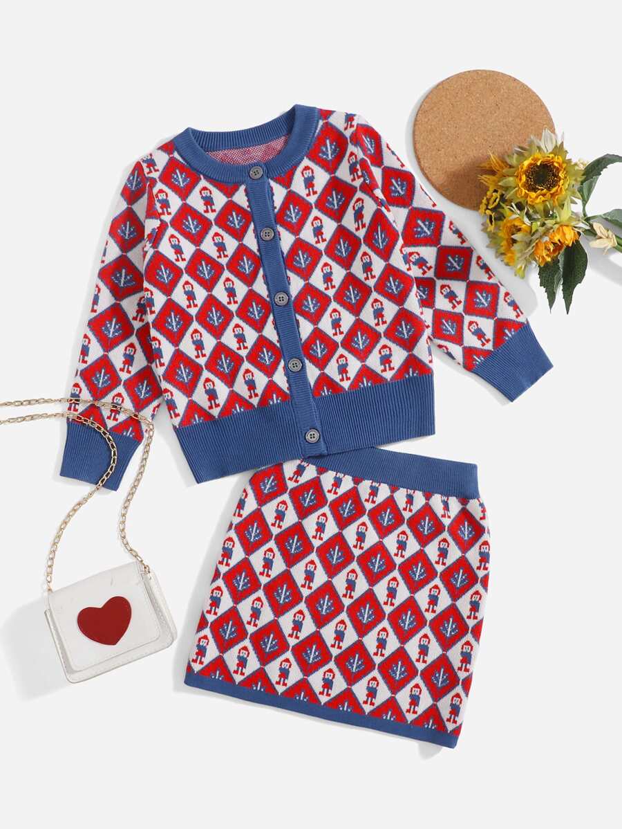 Áo len hai dây bé gái Nút phía trước Hoạt hình Khối Màu Giải trí - Nhiều màu - Xem 1