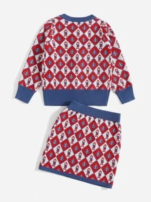 Áo len hai dây bé gái Nút phía trước Hoạt hình Khối Màu Giải trí - Nhiều màu - Xem 2