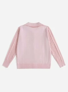 Girls Solid Cable Knit Cardigan - Baby Pink - View 2