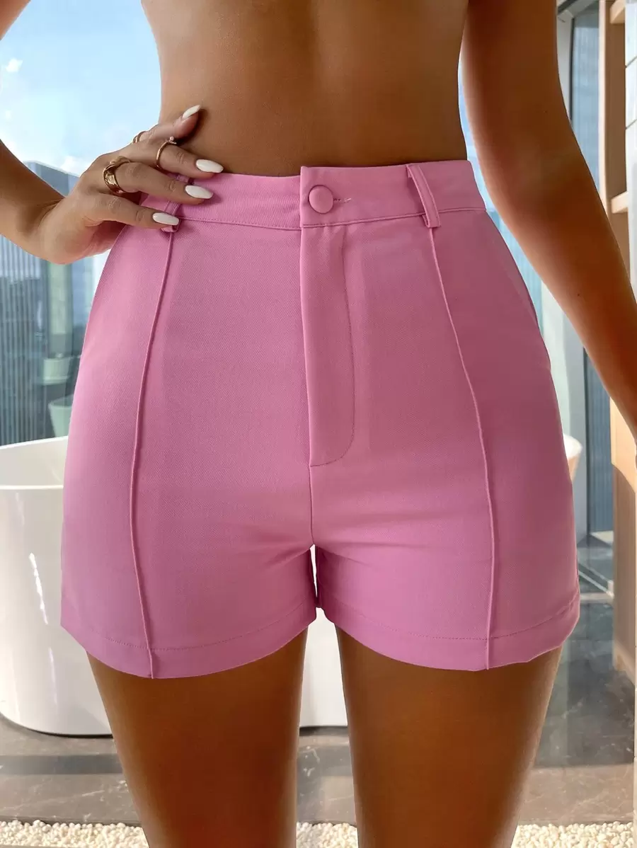 SHEIN SXY Shorts de talle alto delgado - Rosa - Ver 1