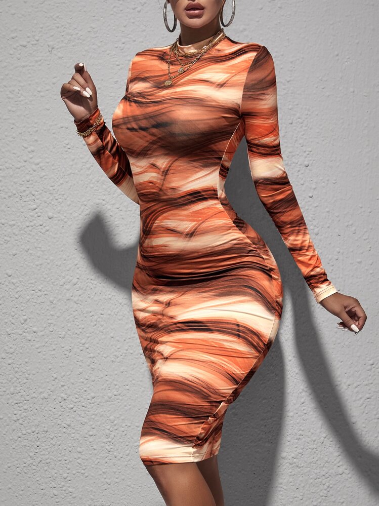 shein sxy tie dye bodycon dress Shein SXY Bodycon Tank Dress Women 6 Stretch Knit Midi Sleeveless Tie Dye