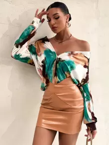 GENKIRA 紮染弧形下擺緞面襯衫 - 彩色 - 查看 1