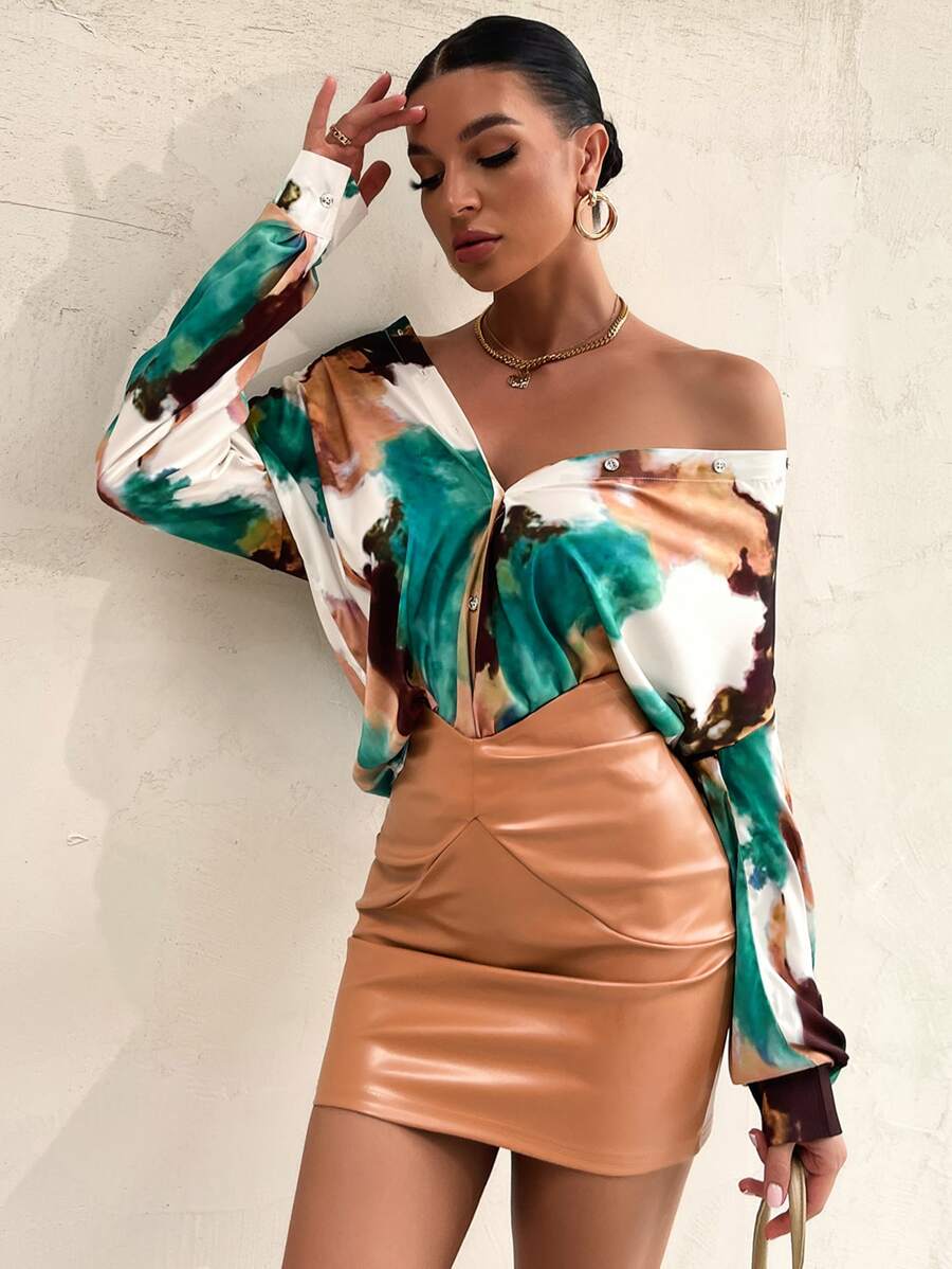 GENKIRA 紮染弧形下擺緞面襯衫 - 彩色 - 查看 1