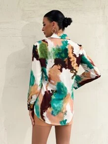 GENKIRA 紮染弧形下擺緞面襯衫 - 彩色 - 查看 2