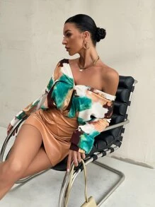 GENKIRA 紮染弧形下擺緞面襯衫 - 彩色 - 查看 3