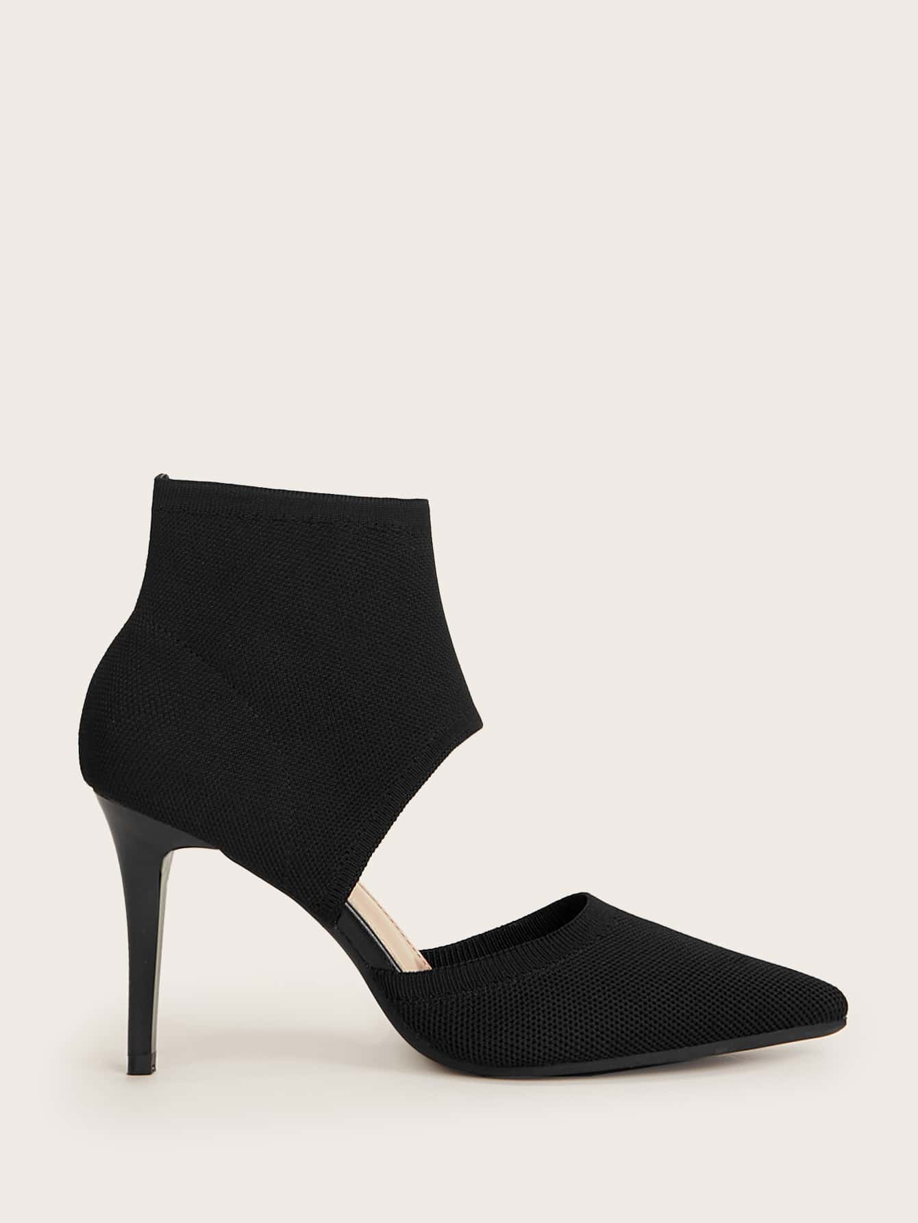 CUCCOO BASICS Women's Shoes Fashion Valentine Days Day Minimalist Stiletto Heeled Black Cut-Out Knit Boots Vacation Shoes Summer Back To School Shoes College Student Shoes Halloween Spring Shoes Spring Break Easter