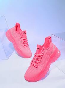 CUCCOO BASICS Rhinestone Decor Lace Up Front Sports Shoes Vacation Shoes Summer Sports Shoes Casual Shoes Tainers - Hot Pink - View 4