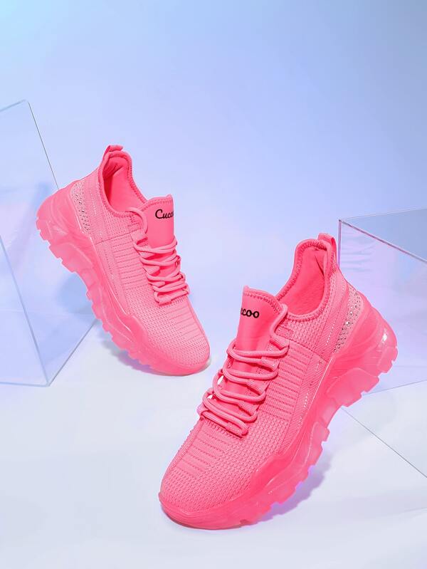 CUCCOO Trending Rhinestone Decor Lace Up Front Sports Shoes SHEIN UK