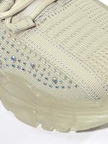 Knit Detail Lace-up Front Chunky Sole Trainers - Beige - View 5