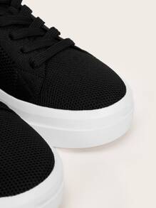 Minimalist Lace Up Front Casual Shoes - Black - View 4