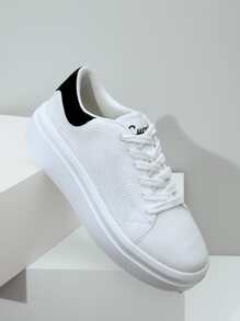 極簡風格前繫帶休閒鞋 - 白色 - 查看 2