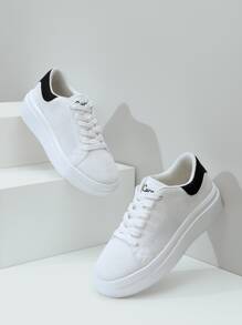 極簡風格前繫帶休閒鞋 - 白色 - 查看 4