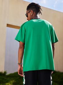 ROMWE MEN ROMWE Limited 男士字母T恤 - 綠色 - 查看 2