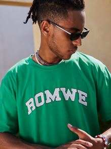 ROMWE MEN ROMWE Limited 男士字母T恤 - 綠色 - 查看 4