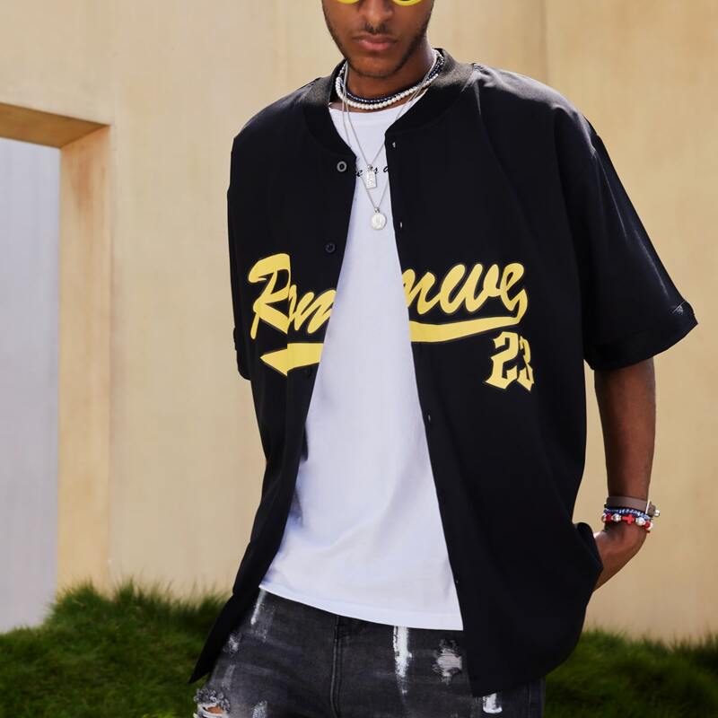 

Guys Letter Button Front Shirt, Black
