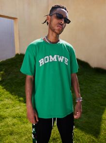 ROMWE MEN ROMWE Limited 男士字母T恤 - 綠色 - 查看 5