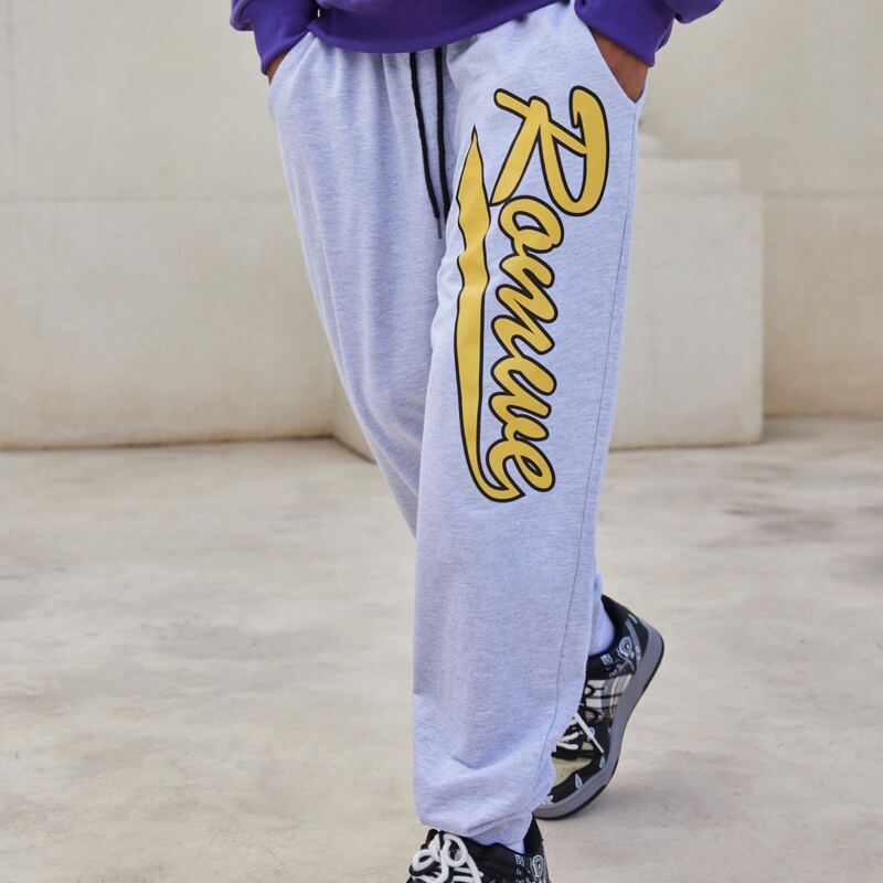 

Guys Letter Print Drawstring Sweatpants, Light grey