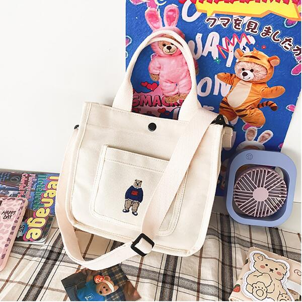 

Cartoon Decor Canvas Tote Bag, Beige