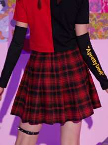 ROMWE J-Fashion 格紋百褶鏈條半身裙 - 彩色 - 查看 2