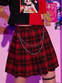 ROMWE J-Fashion 格紋百褶鏈條半身裙 - 彩色 - 查看 3