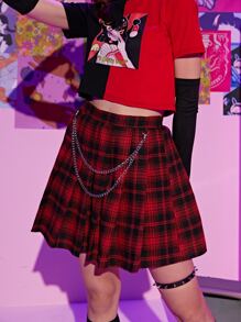 ROMWE J-Fashion 格紋百褶鏈條半身裙 - 彩色 - 查看 4