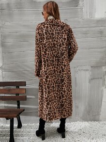 SHEIN LUNE Leopard Lapel Neck Fuzzy Coat - Multicolor - View 2