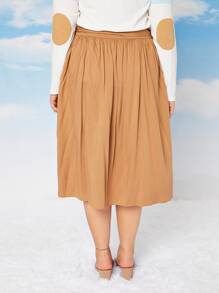SHEIN LUNE 大碼高腰單排釦腰帶半身裙 - 駝色 - 查看 2