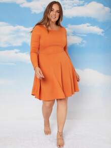 SHEIN Plus Neon Orange Fit & Flare Dress - Orange - View 3
