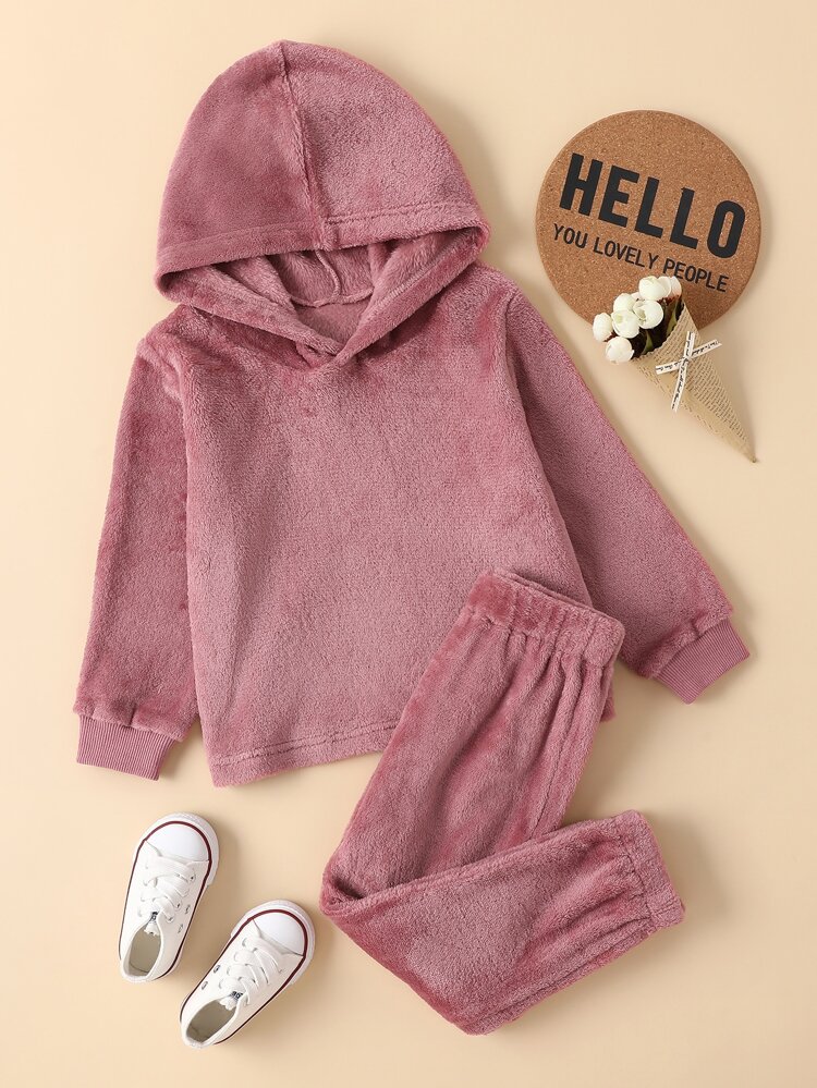 Young Girl Solid Teddy Hoodie With Pants
