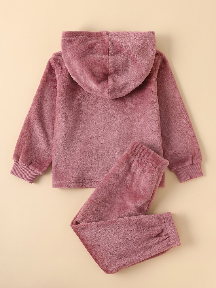 Young Girl Solid Teddy Hoodie With Pants