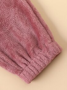SHEIN Young Girl Solid Teddy Hoodie With Pants - Dusty Pink - View 3