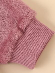 SHEIN Young Girl Solid Teddy Hoodie With Pants - Dusty Pink - View 4