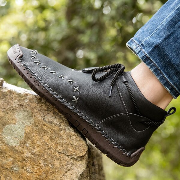 

Men Stitch Detail Lace Up Front Boots, Black