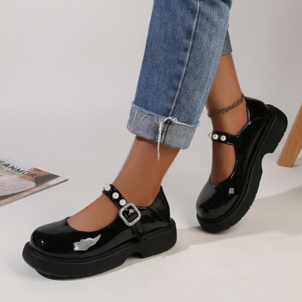 

Faux Pearl Decor Mary Janes, Black