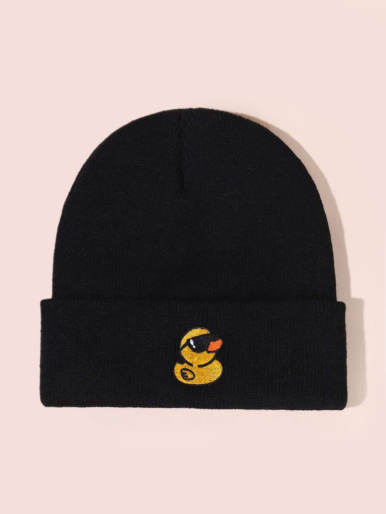 Men Duck Embroidery Beanie Cute - Black - View 1