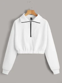 SHEIN Sudadera corta unicolor con cremallera delantera - Blanco - Ver 1