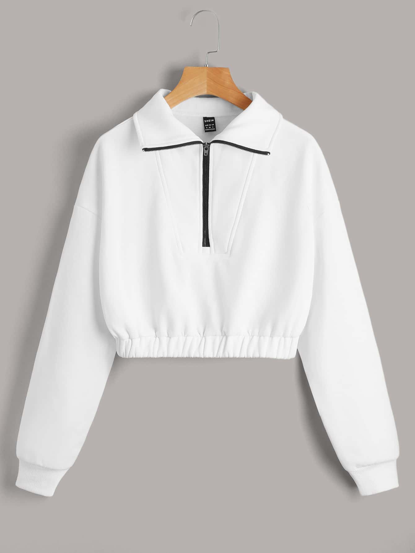 SHEIN Sudadera corta unicolor con cremallera delantera - Blanco - Ver 1