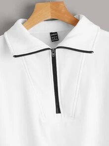 SHEIN Sudadera corta unicolor con cremallera delantera - Blanco - Ver 3