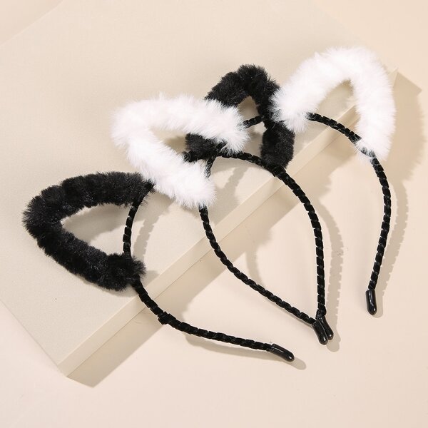 

2pcs Toddler Girls Fluffy Ear Design Hair Hoop, Multicolor