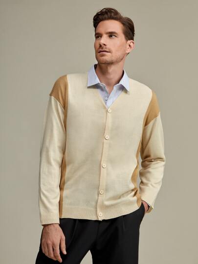 Manfinity Men Colorblock Button Front Drop Shoulder Cardigan